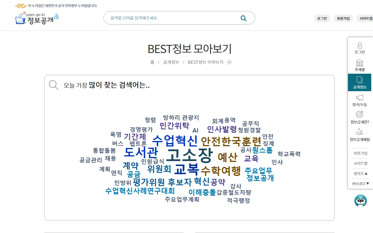 정보공개포털 — [BEST 정보 모아보기] — 검색어가 안 떠오를 때